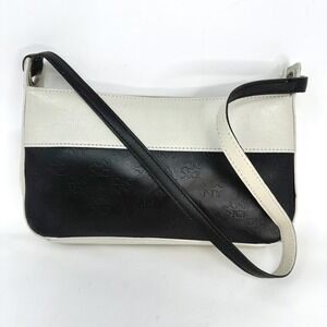 Vintage DKNY Color Block Logo Embossed Leather Baguette Bag‎ Black White